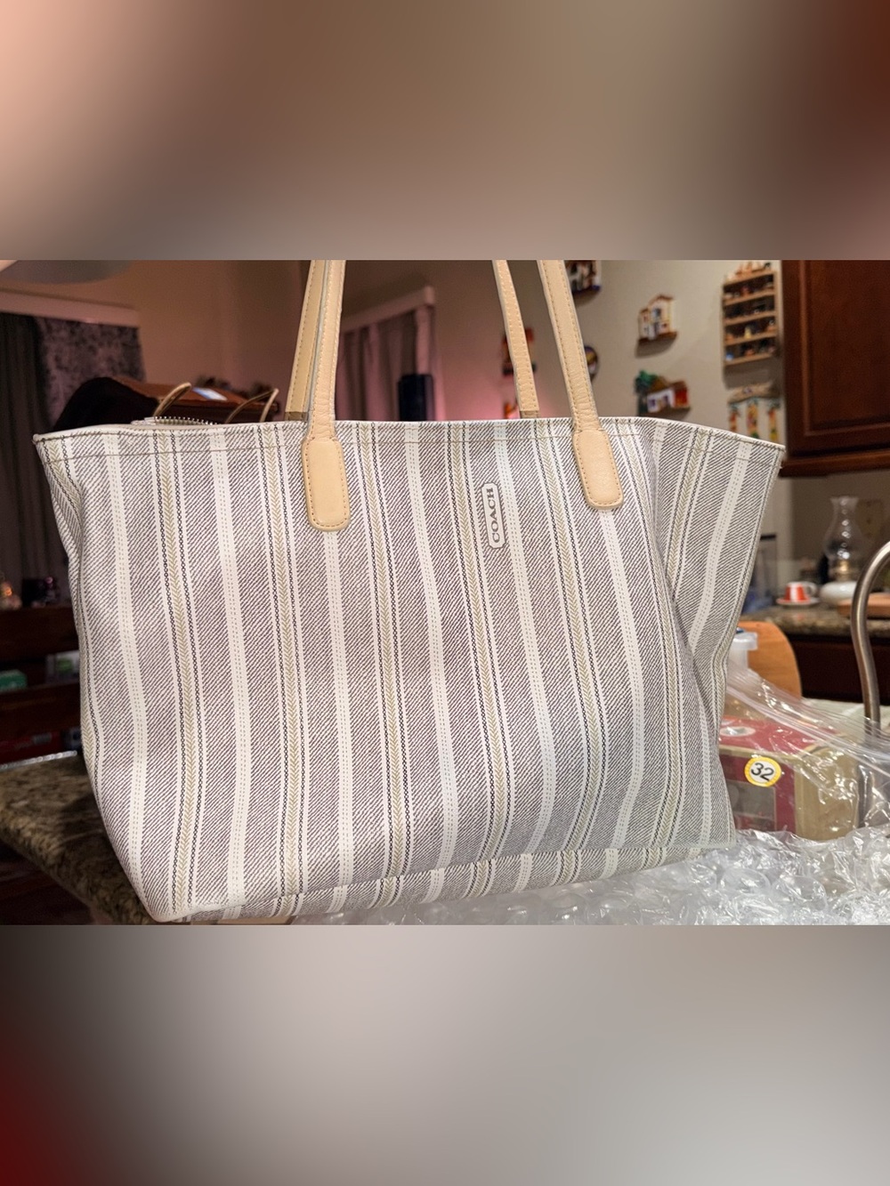 Coach Legacy Weekend Ticking Stripe Tote 23108 - Gray/Cream Canvas